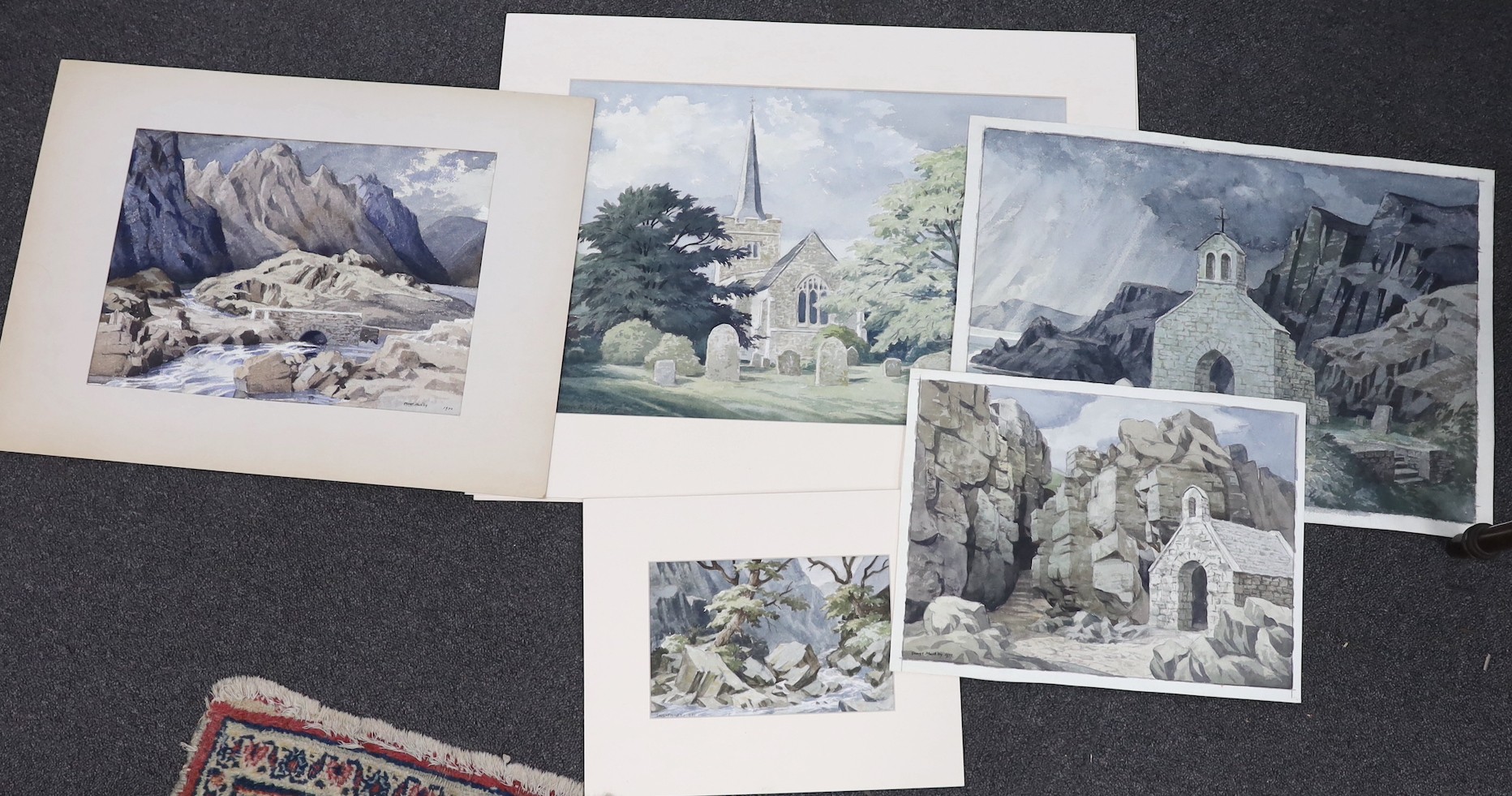 George Mackley R.E. (1900-1983), six assorted watercolours, Churches, chapels and other rustic scenes, c.1975-80 after the artist was forced to relinquish wood engraving due to ill health, signed, largest 34 x 49cm